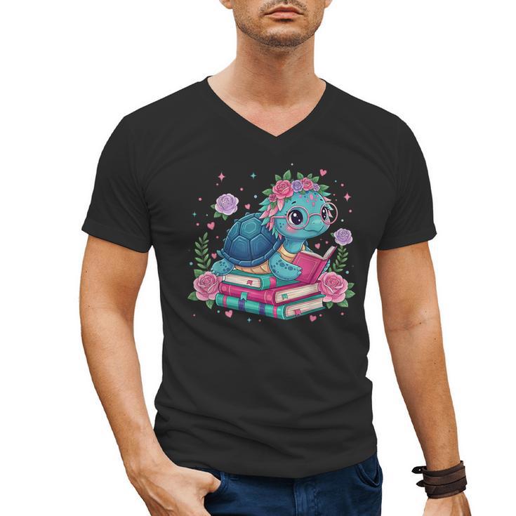 Turtle Bookworm Reading Book Bookworm Book Nerd Cute Graphic Men's V-Neck T-Shirt