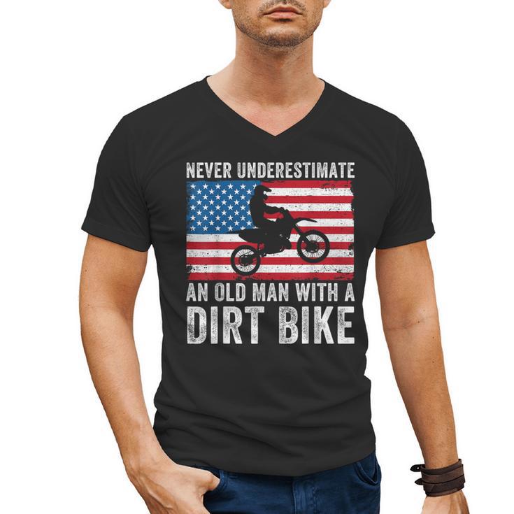 Never Underestimate An Old Man With A Dirt Bike Grandpa Dad Men's V-Neck T-Shirt