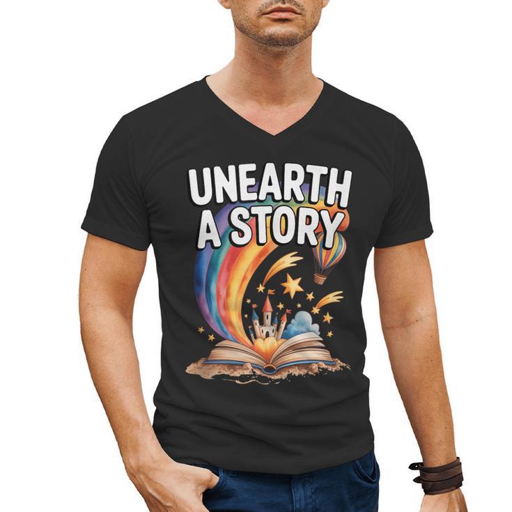 Unearth A Story Rainbow Treasure Book Men's V-Neck T-Shirt