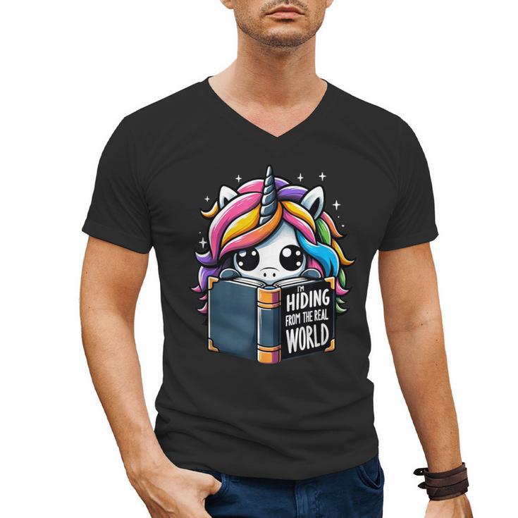 Unicorn Reading Book Reader Introvert Book Lover Humor Men's V-Neck T-Shirt