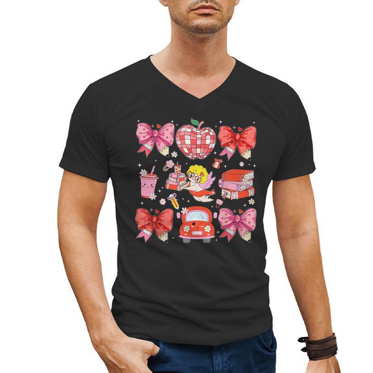 Valentine Cupid Coquette Pink Bow Apple Books Teacher Men's V-Neck T-Shirt