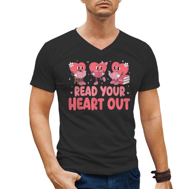Valentine Day Book Read Your Heart Out Lovers Teacher Kids Men's V-Neck T-Shirt