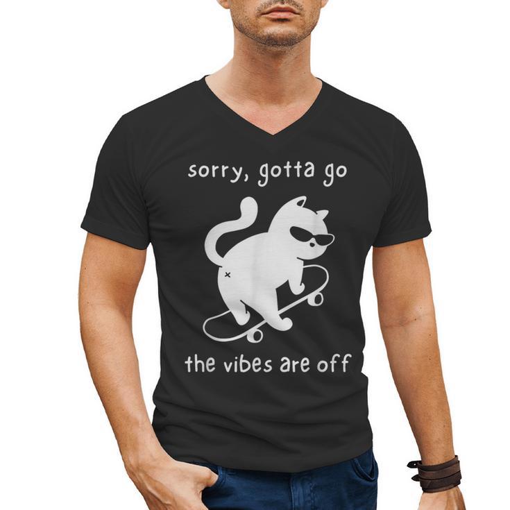 Vibes Are Off Cat Skateboard Introvert Sarcastic Humor Men's V-Neck T-Shirt