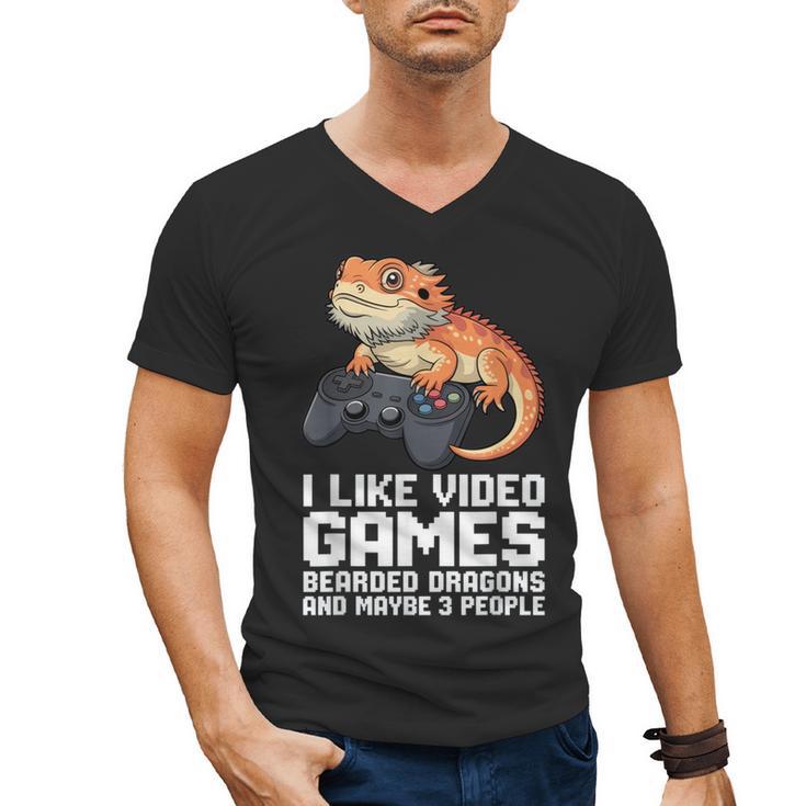 I Like Video Games Bearded Dragon Gamer Introvert Mood Men's V-Neck T-Shirt