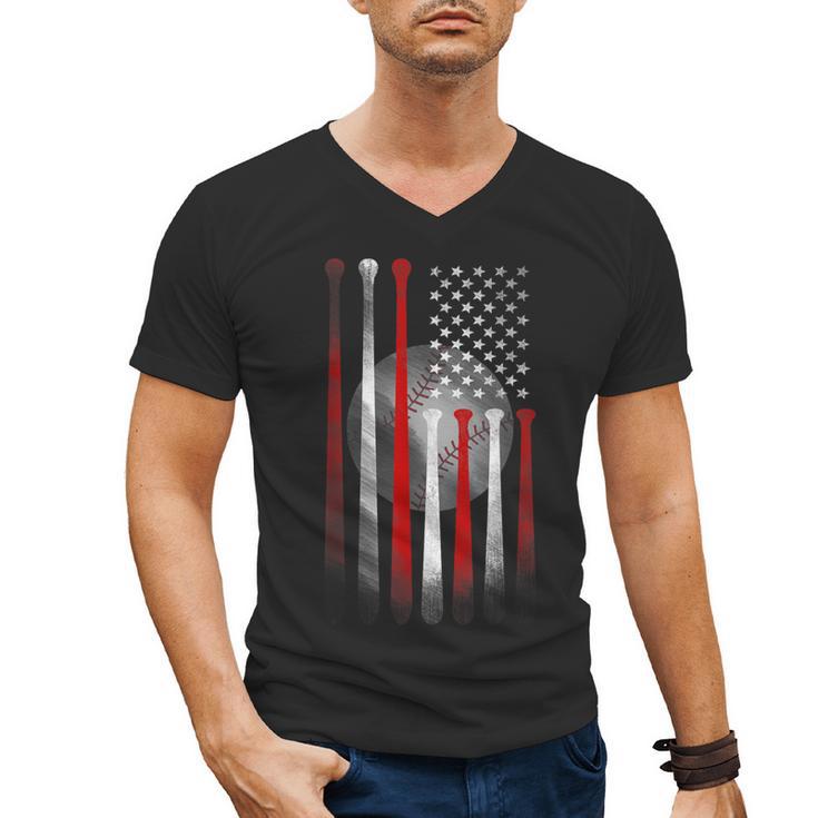 Vintage Baseball American Flag Classic Fit Tee For Dad And Mom Men's V-Neck T-Shirt
