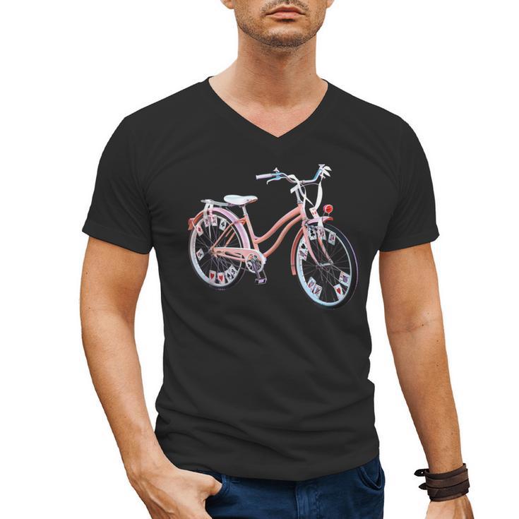 Vintage Bicycle With Playing Cards Nostalgia Men's V-Neck T-Shirt