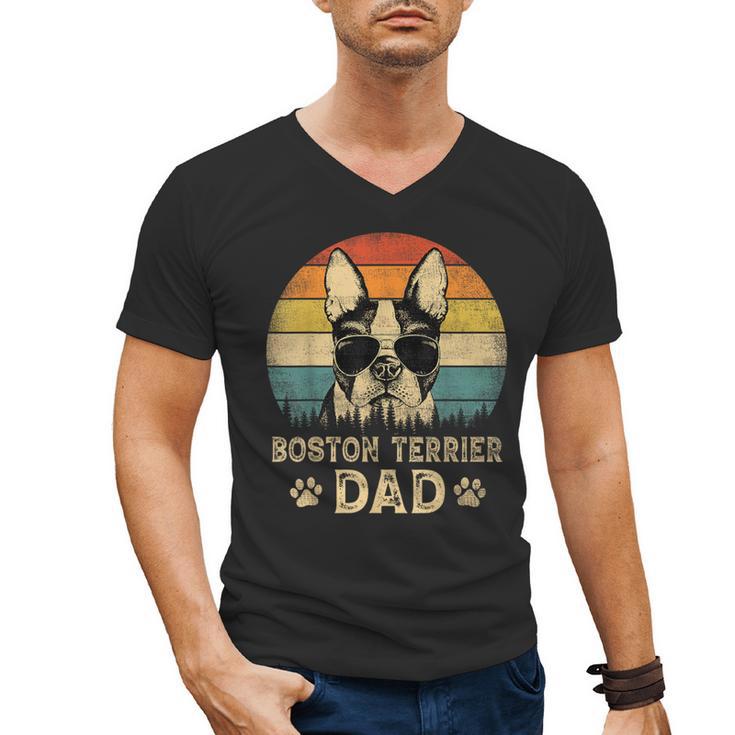 Vintage Boston Terrier Dad Dog Lovers Father's Day Tee Men's V-Neck T-Shirt