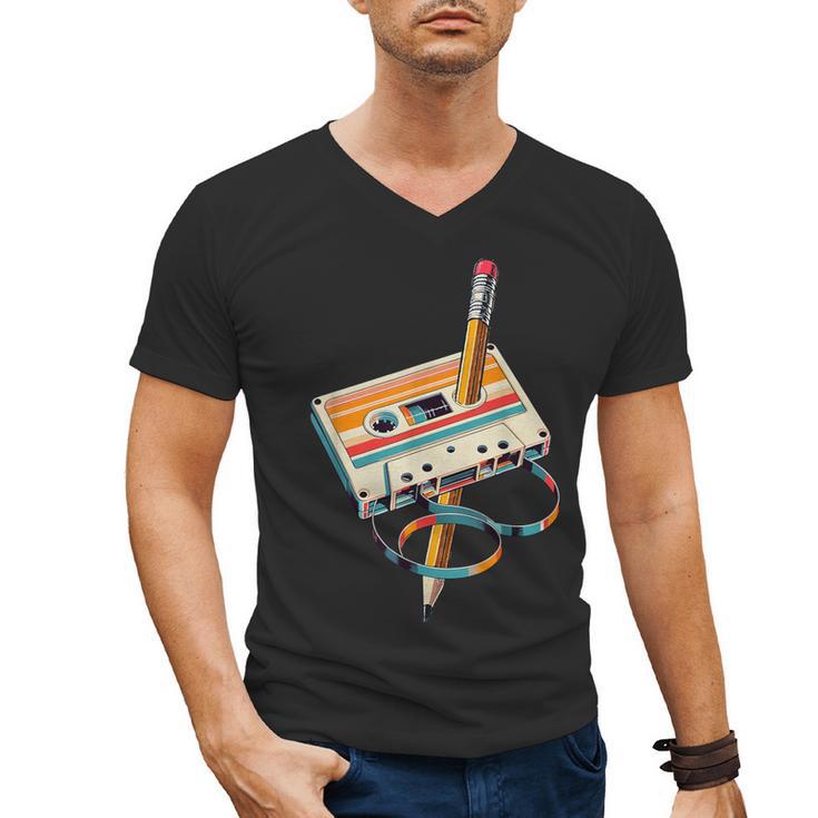 Vintage Cassette Tape And Pencil Nostalgia Party 70s 80s 90s Men's V-Neck T-Shirt