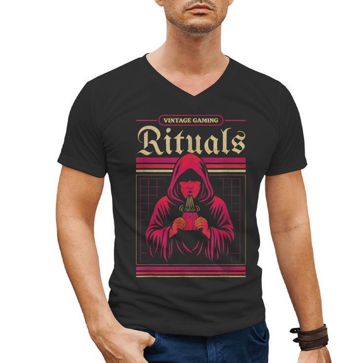 Vintage Gaming Rituals Retro Gamer Nostalgia Vintage Games Men's V-Neck T-Shirt