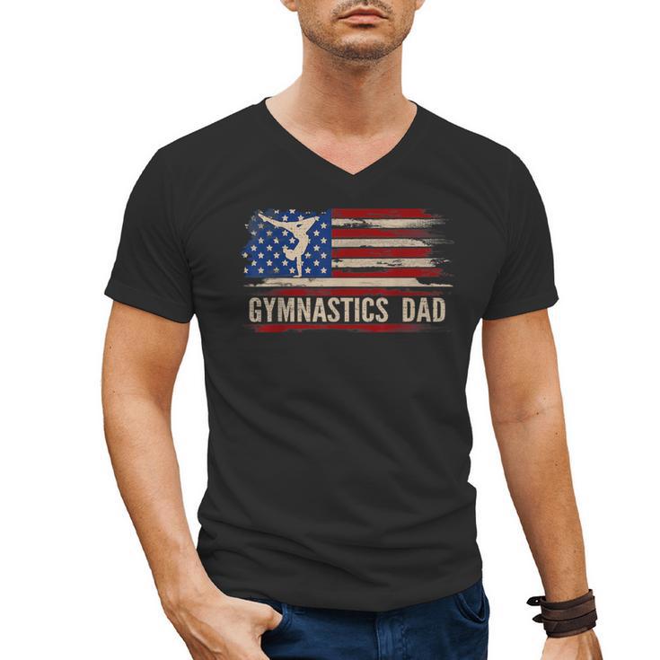 Vintage Gymnastics Dad American USA Flag Sports Men's V-Neck T-Shirt