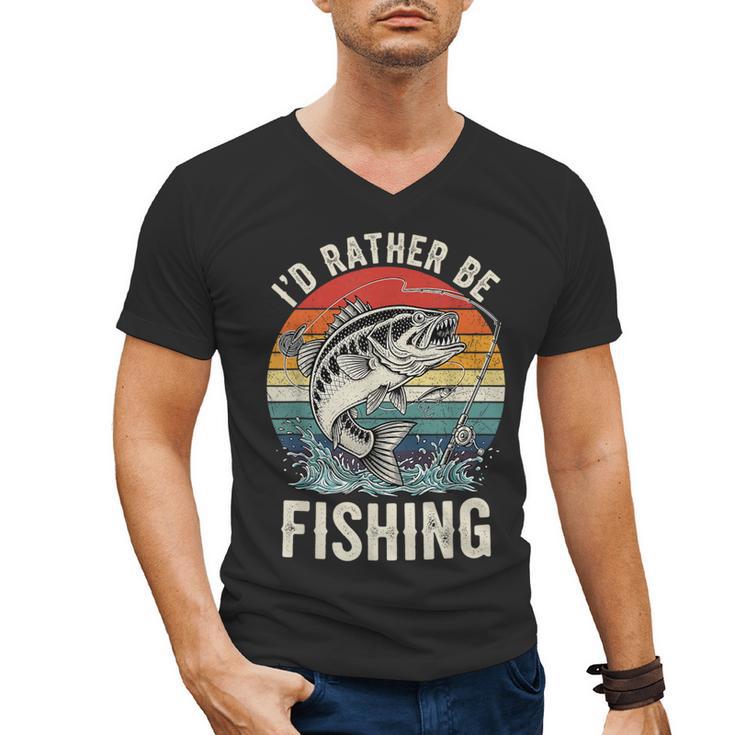Vintage I'd Rather Be Fishing Graphic Bass Dad Boy Men Men's V-Neck T-Shirt