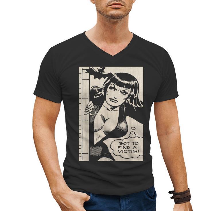 Vintage Vampire Bat Vampire Pin Up Girl Horror Comic Book Men's V-Neck T-Shirt