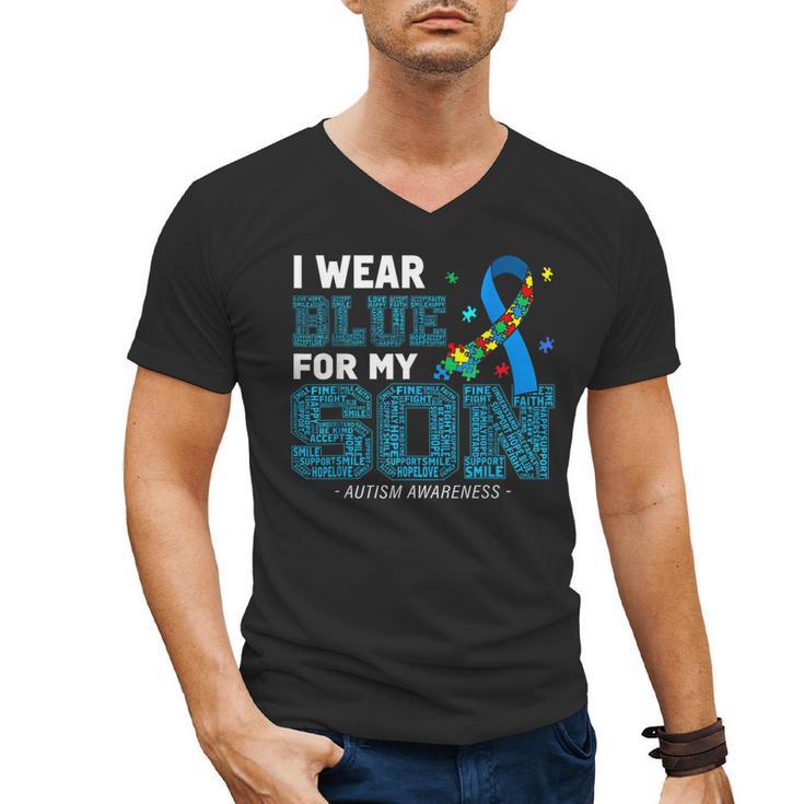 I Wear Blue For My Son Autism Awareness Mom Dad Parents Men's V-Neck T-Shirt