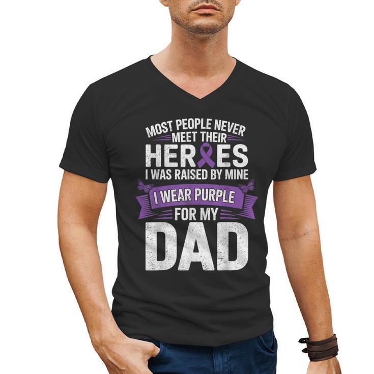I Wear Purple For My Dad Pancreatic Cancer Support Men's V-Neck T-Shirt