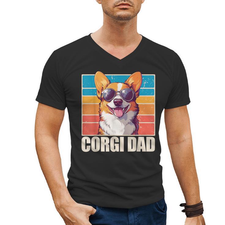 Welsh Corgi Pembroke Dog Corgi Dad -Adults Small Classic Fit Short Sleeve Cotton Polyester Blend Men's V-Neck T-Shirt