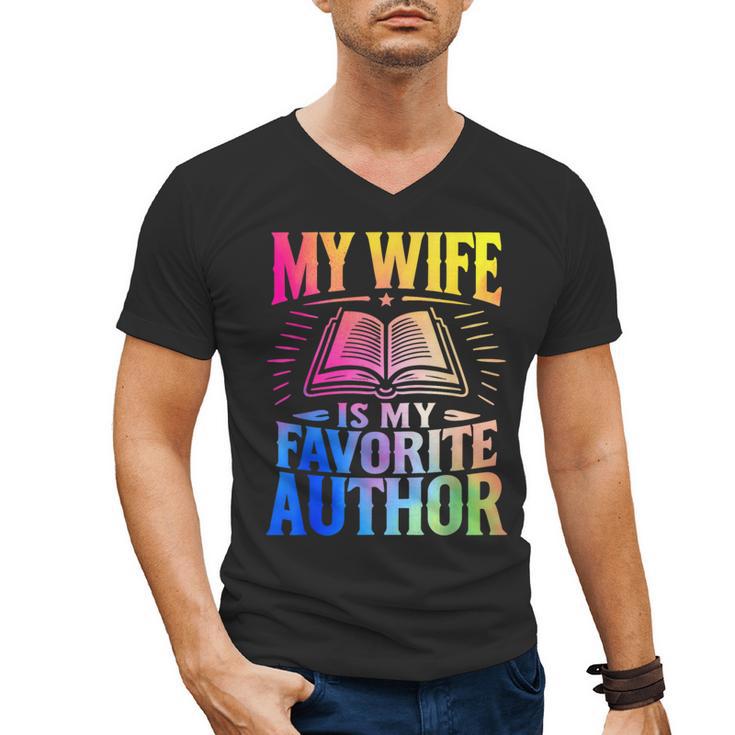 My Wife Is My Favorite Author Book Writer Writing Husband Men's V-Neck T-Shirt