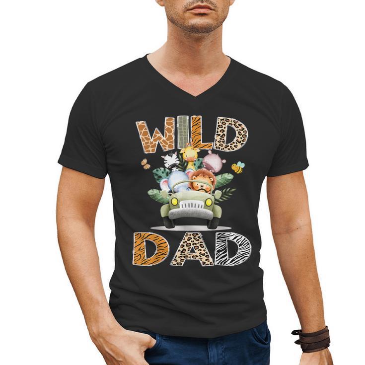 Wild Dad 1St Birthday Safari Jungle Animal Truck Men's V-Neck T-Shirt