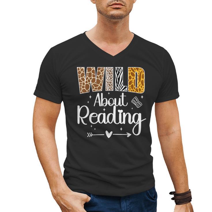 Wild About Reading Book Lover Bookworm Library Day Men's V-Neck T-Shirt