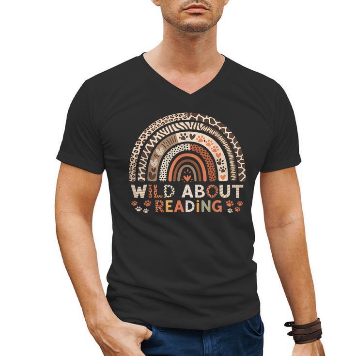 Wild About Reading Books Reader Lover Library Day Librarian Men's V-Neck T-Shirt