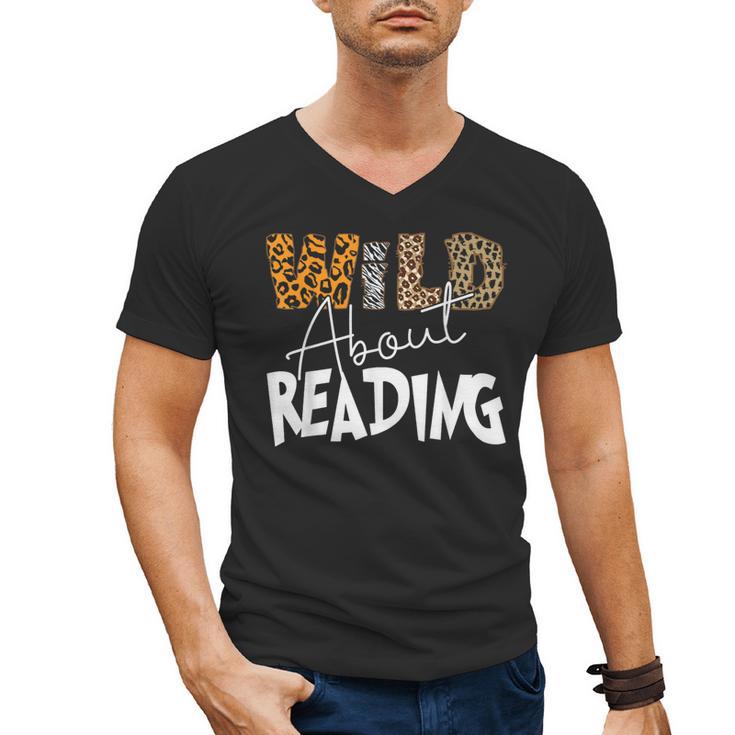WILD ABOUT READING Reading Books Bookworm Library Day Men's V-Neck T-Shirt