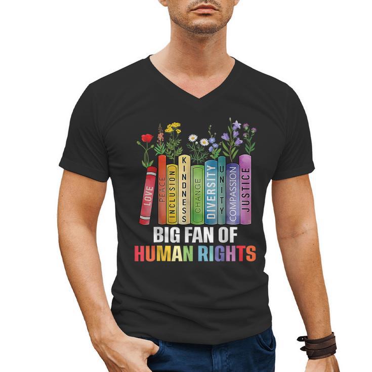 Women Floral Book Big Fan Of Human Rights Liberal Protest Men's V-Neck T-Shirt