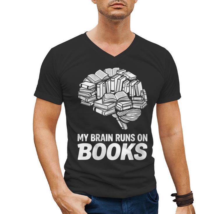 Women's My Brain Runs On Books Reading Bookworm Men Women Men's V-Neck T-Shirt