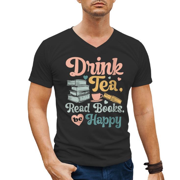 Women's Drink Tea Read Books Nerd Book Reader Book Reading Lover Men's V-Neck T-Shirt