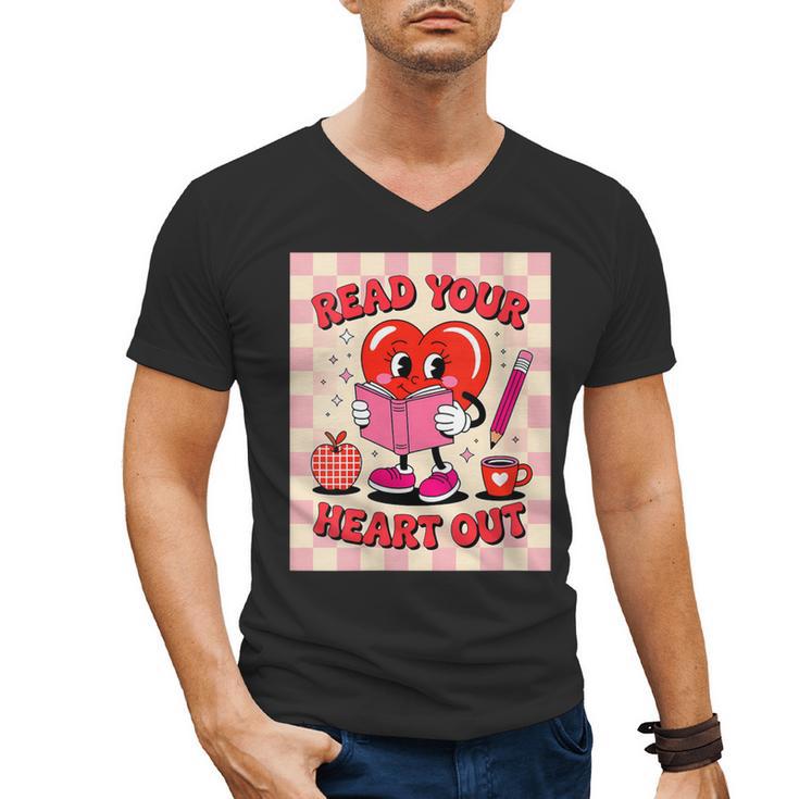 Women's Read Your Heart Out Groovy Bookish Valentine Day Women Girls Men's V-Neck T-Shirt