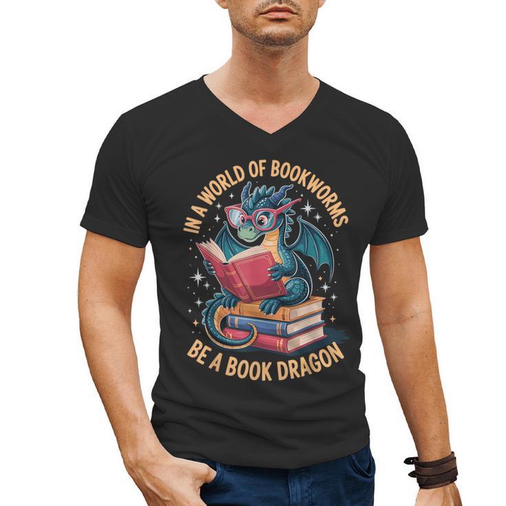 In A World Of Bookworms Be A Book Dragon Men's V-Neck T-Shirt