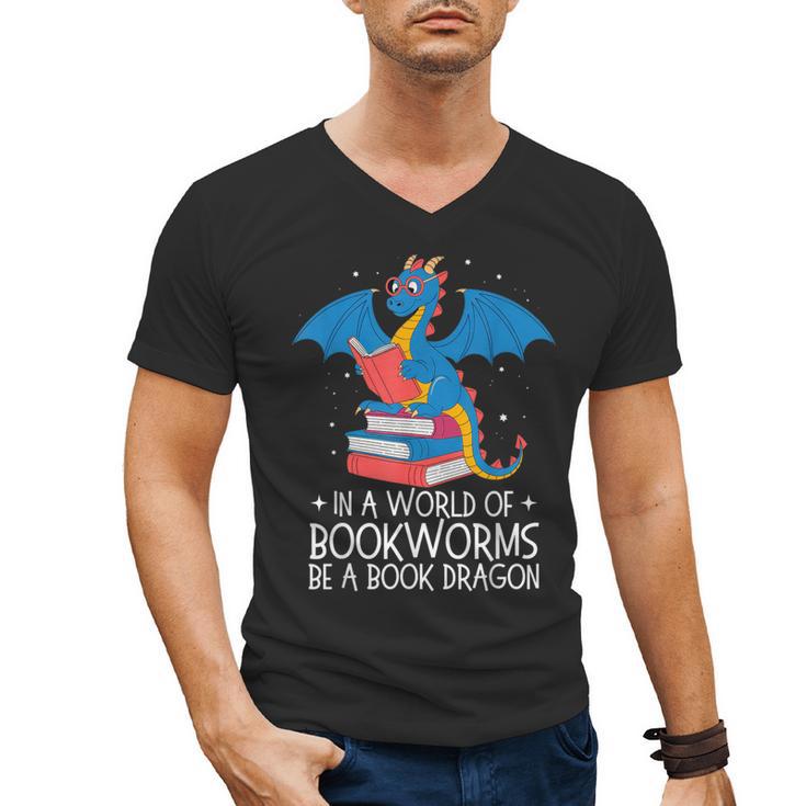In A World Full Of Bookworms Be A Book Dragon Reading Men's V-Neck T-Shirt