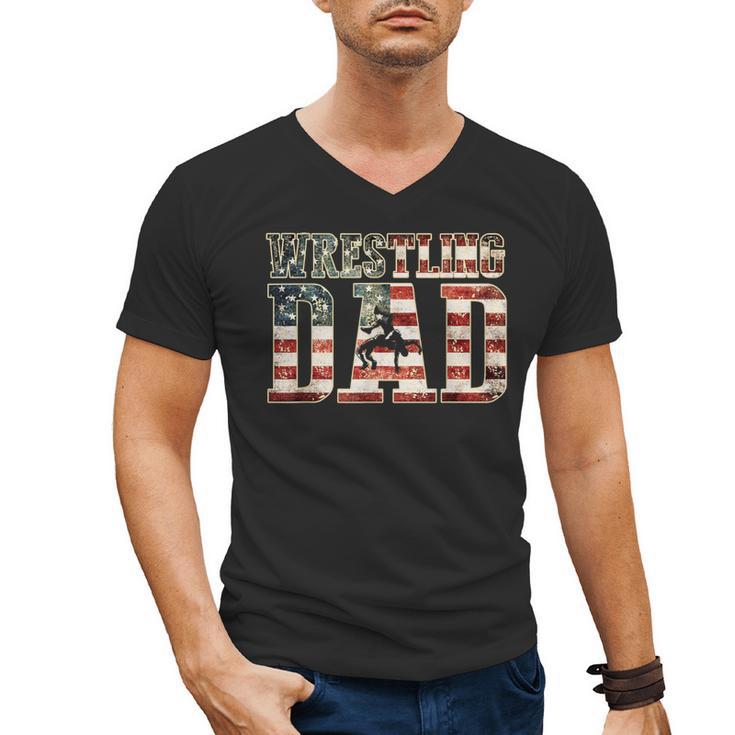 Wrestling Dad American Flag Matching For Dads Of Wrestlers Men's V-Neck T-Shirt