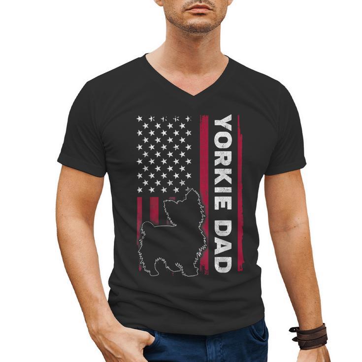 Yorkie Dog Vintage US American Flag Yorkie Dad Fathers Day Men's V-Neck T-Shirt