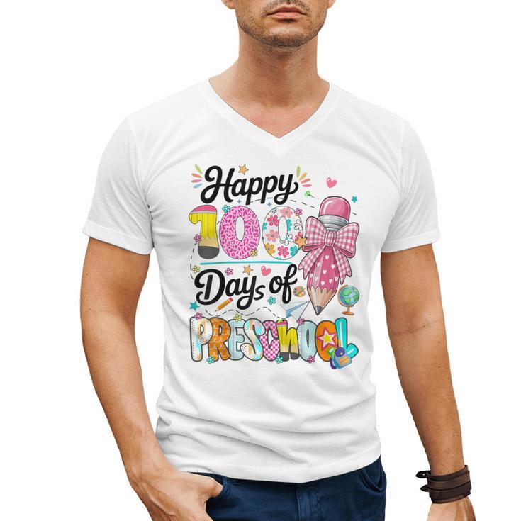 100th Day Of School Teacher Books 100 Days Of Preschool Girl Men's V-Neck T-Shirt