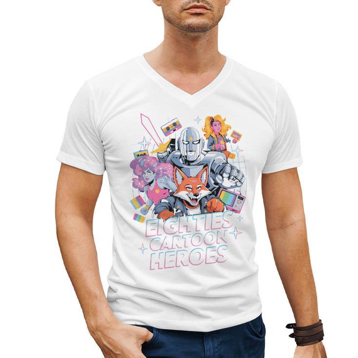 80's Cartoon Heroes Apparel For Retro Nostalgia Fans Men's V-Neck T-Shirt