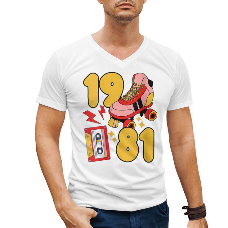 80s Vibes Mixed Tapes & Roller Skates 1981 Nostalgia Retro Men's V-Neck T-Shirt