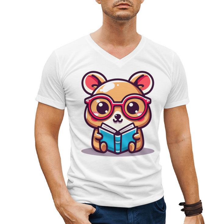 Adorable Book Lover Quokka With Reading Glasses Cute Men's V-Neck T-Shirt