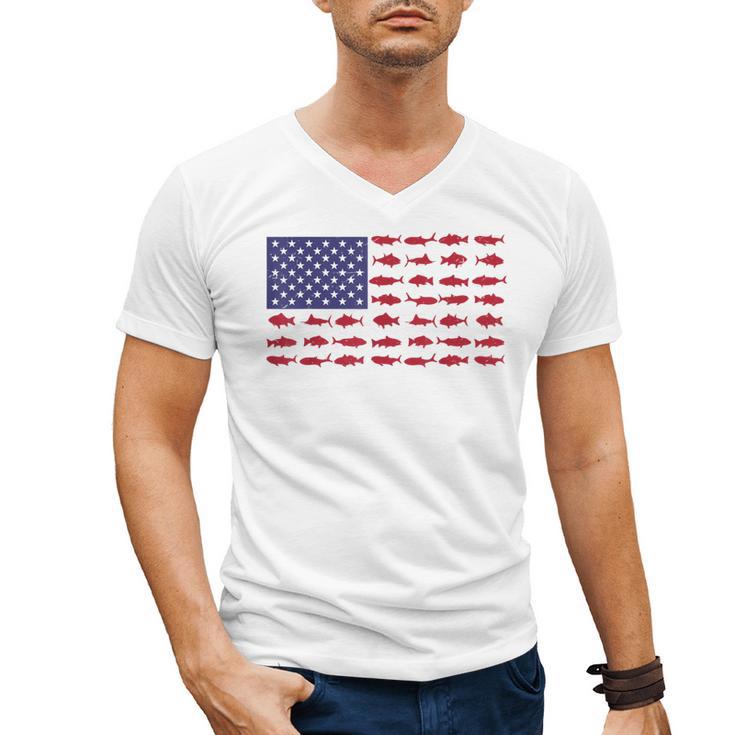 American Flag Fishing-Shirt Men Kids Bass Fish Dad Patriotic Men's V-Neck T-Shirt