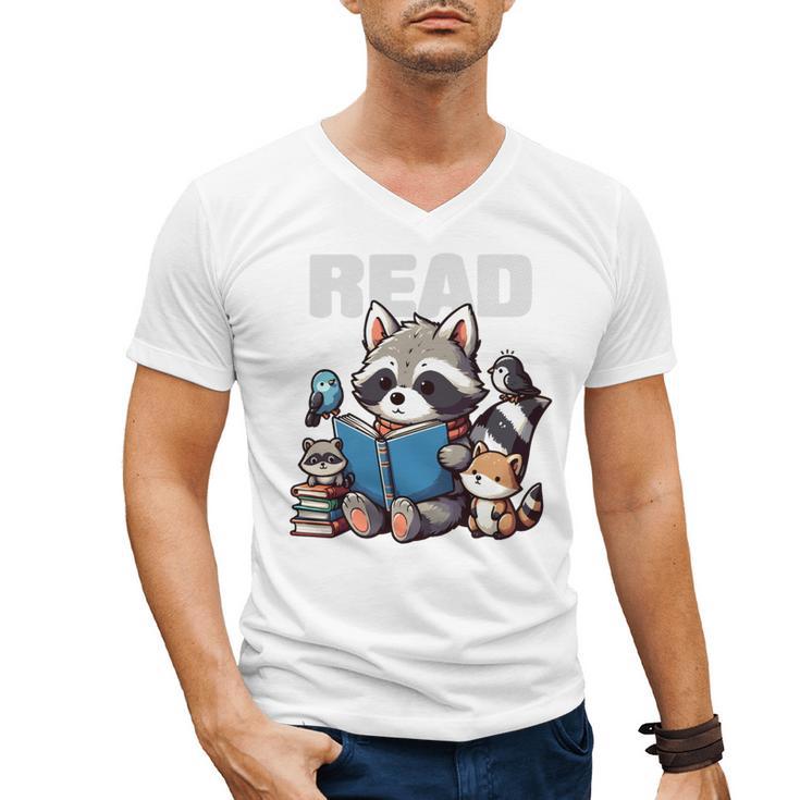 Animals Raccoon Reading Book Librarian Across America Kids Men's V-Neck T-Shirt