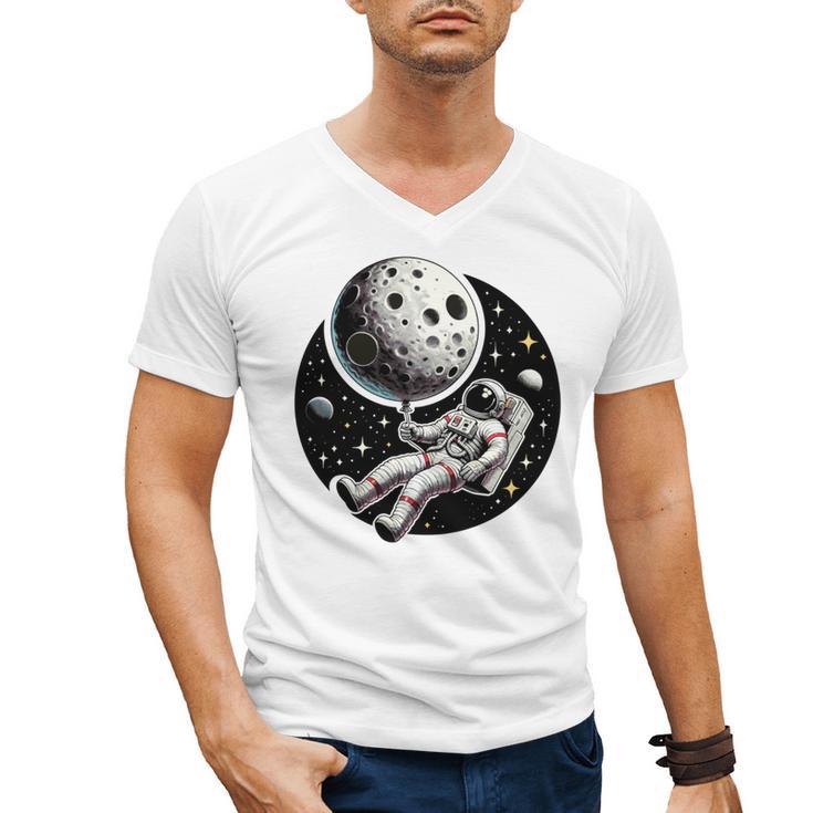 Astronaut Aesthetic Holding Moon Balloon Planets Introvert Men's V-Neck T-Shirt