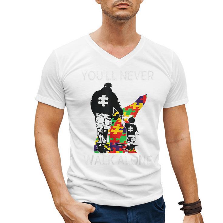 Autism Dad Support Alone Puzzle You'Ll Never Walk Premium Tri-Blend Men's V-Neck T-Shirt