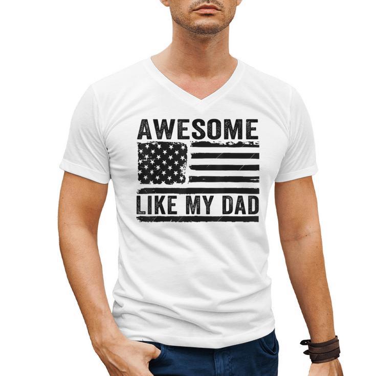 Awesome Like My Dad Fathers Day Usa Flag Dad Husband Family Men's V-Neck T-Shirt