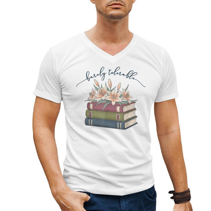 Barely Tolerable Book Lover Floral Quote Pride And Prejudice Men's V-Neck T-Shirt