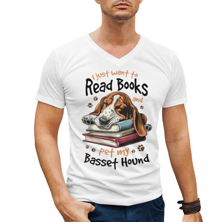 Basset Hound Dog Breed I Just Want To Read Books And Pet My Men's V-Neck T-Shirt