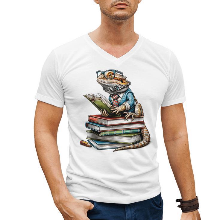 Bearded Dragon Reading Books Matching Bookworm Librarian Men's V-Neck T-Shirt