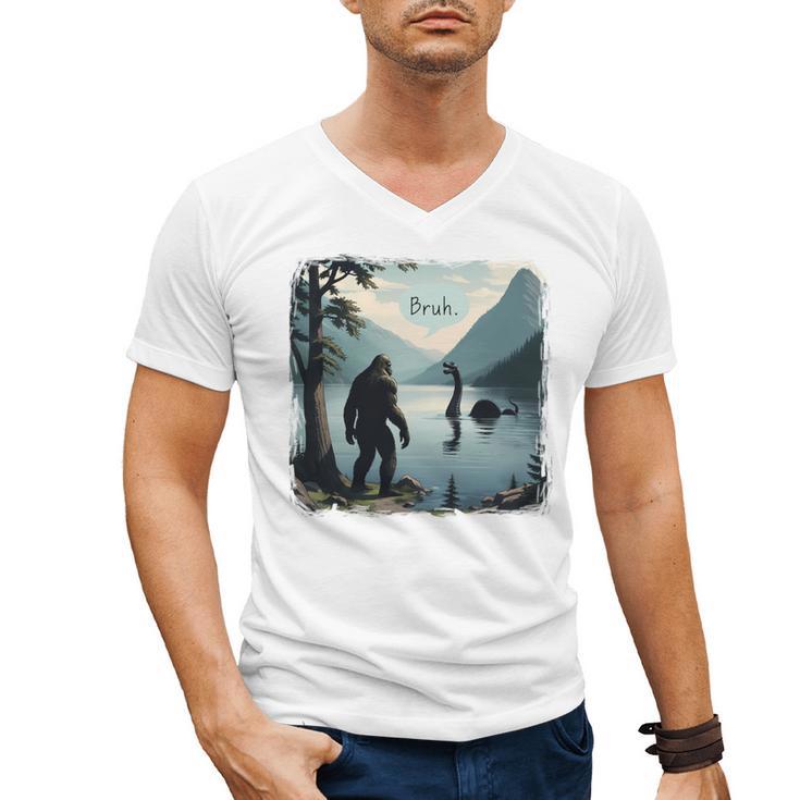 Bigfoot Sasquatch & Loch Ness Monster Introvert Bruh Men's V-Neck T-Shirt