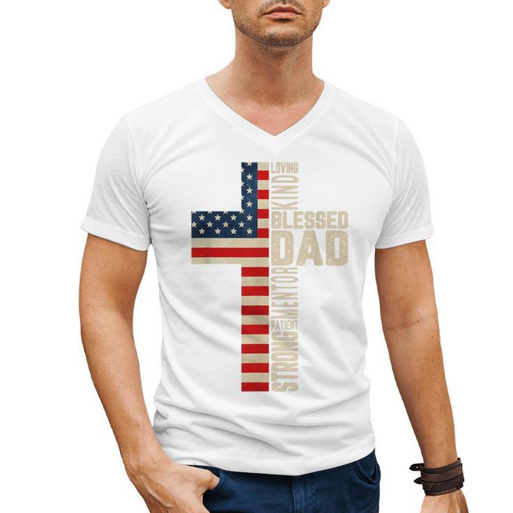 Blessed Dad Christian From Daughter Son Jesus Patriotic Men's V-Neck T-Shirt