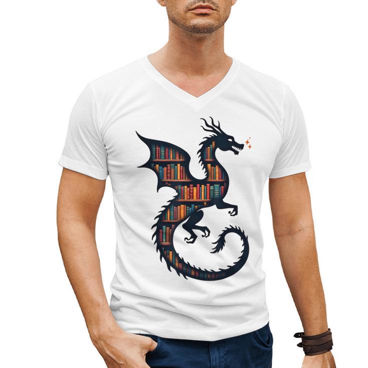 Book Lover Bookworm Reading Books Dragon Men's V-Neck T-Shirt