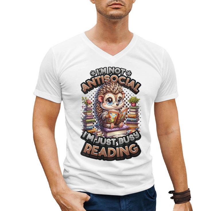 Book Lover Hedgehog Reading Books Introvert Bookworm Men's V-Neck T-Shirt