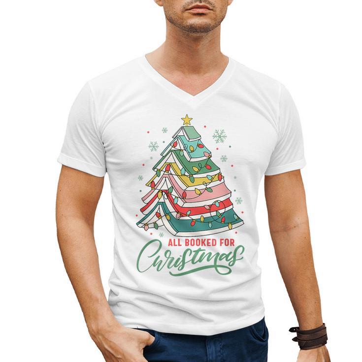 All Booked For Christmas Book Xmas Tree Lights Reading Girly Men's V-Neck T-Shirt