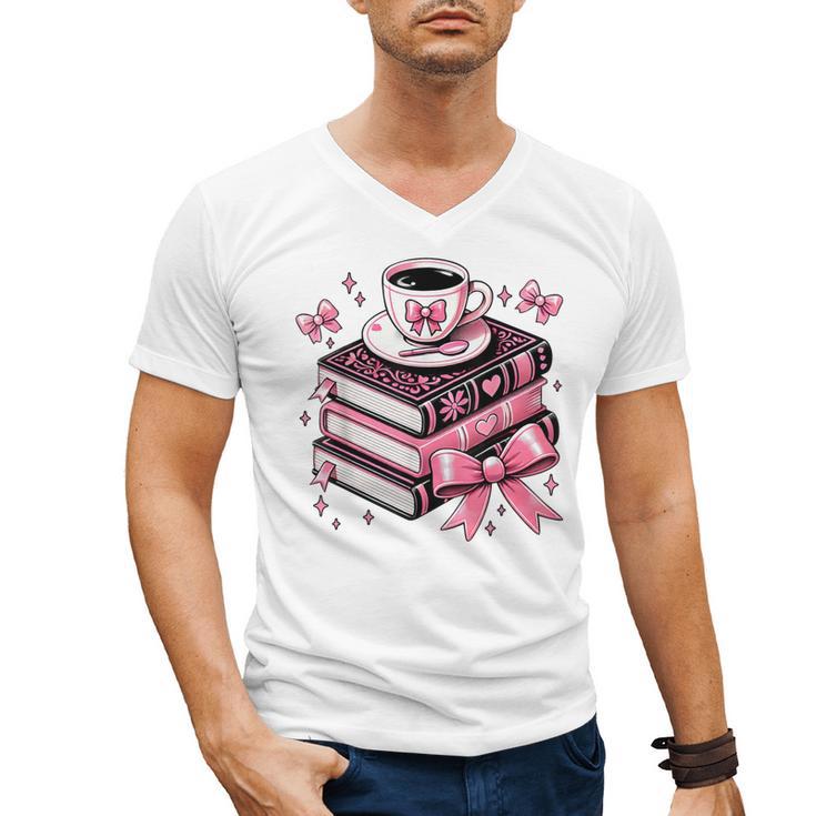 All Booked For Valentine's Teacher Coquette Bow Coffee Book Men's V-Neck T-Shirt